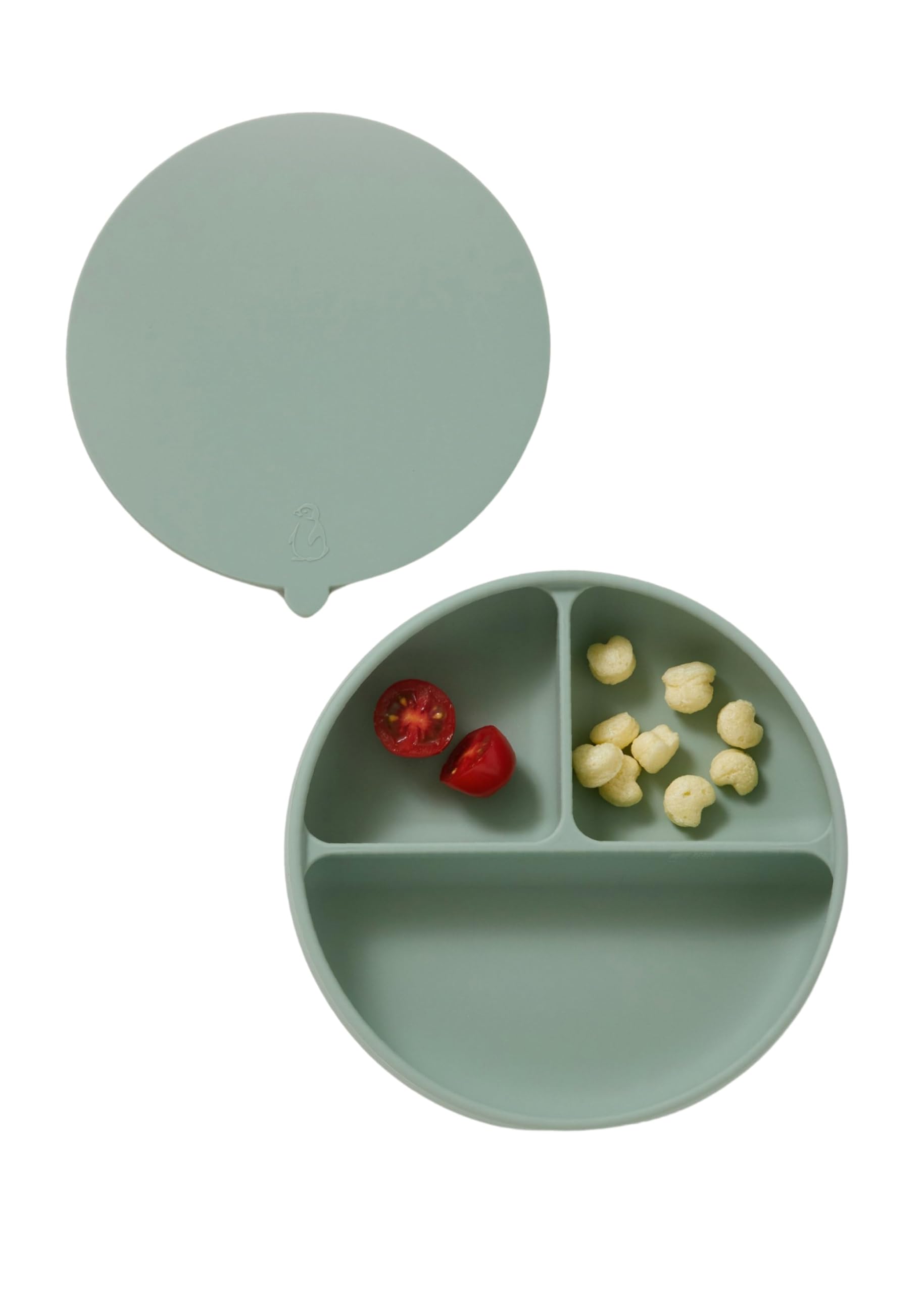 Konny EasyFeed silicone plate in sage for mess-free eating.