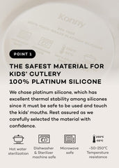 Konny EasyFeed suction bottom keeps plate steady to prevent spills.