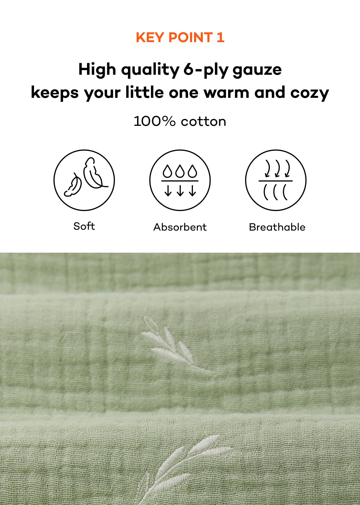 Konny six-layer cotton gauze delivers plush softness with breathable airflow