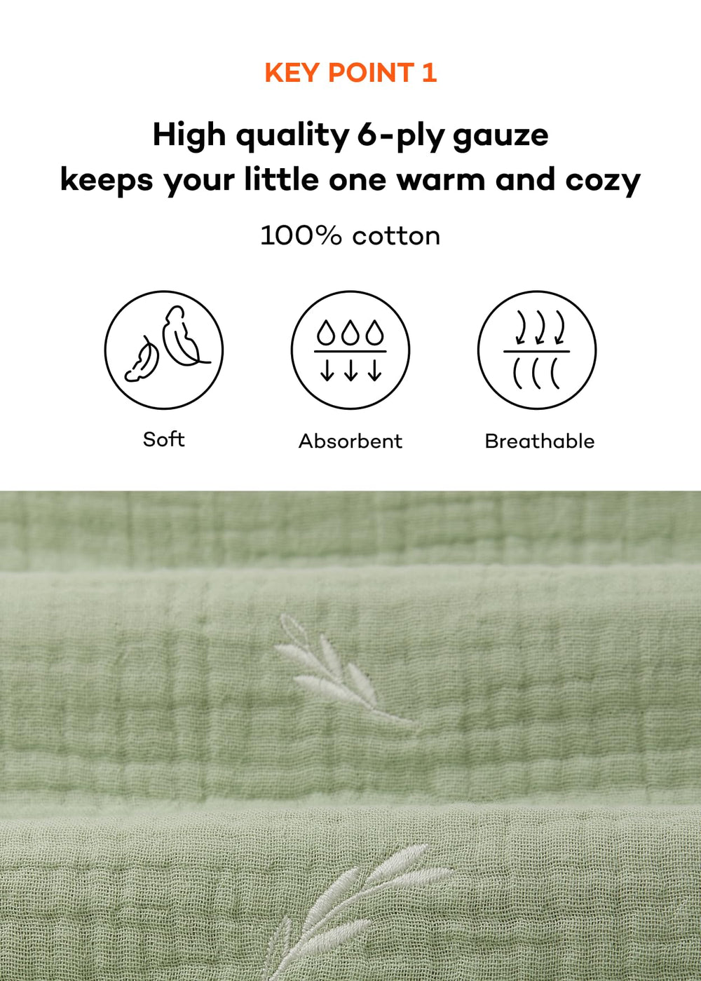 Konny six-layer cotton gauze delivers plush softness with breathable airflow