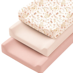 Konssy 3-pack pink spring changing pad cover close-up shows soft fabric for gentle touch