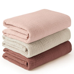 Konssy 3-pack muslin swaddle set—soft blankets for newborn comfort.