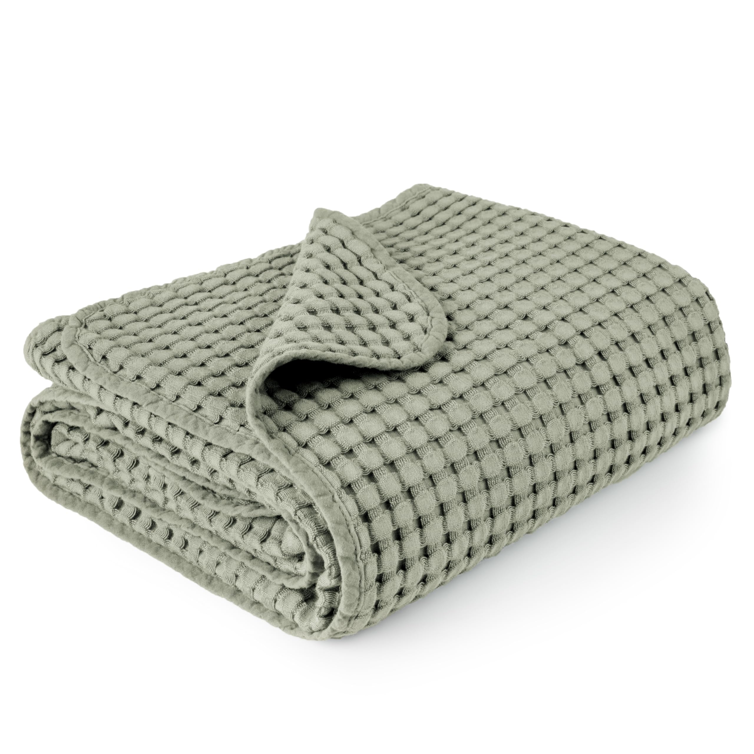 Konssy Amy Green waffle blanket front view, soft and warm.