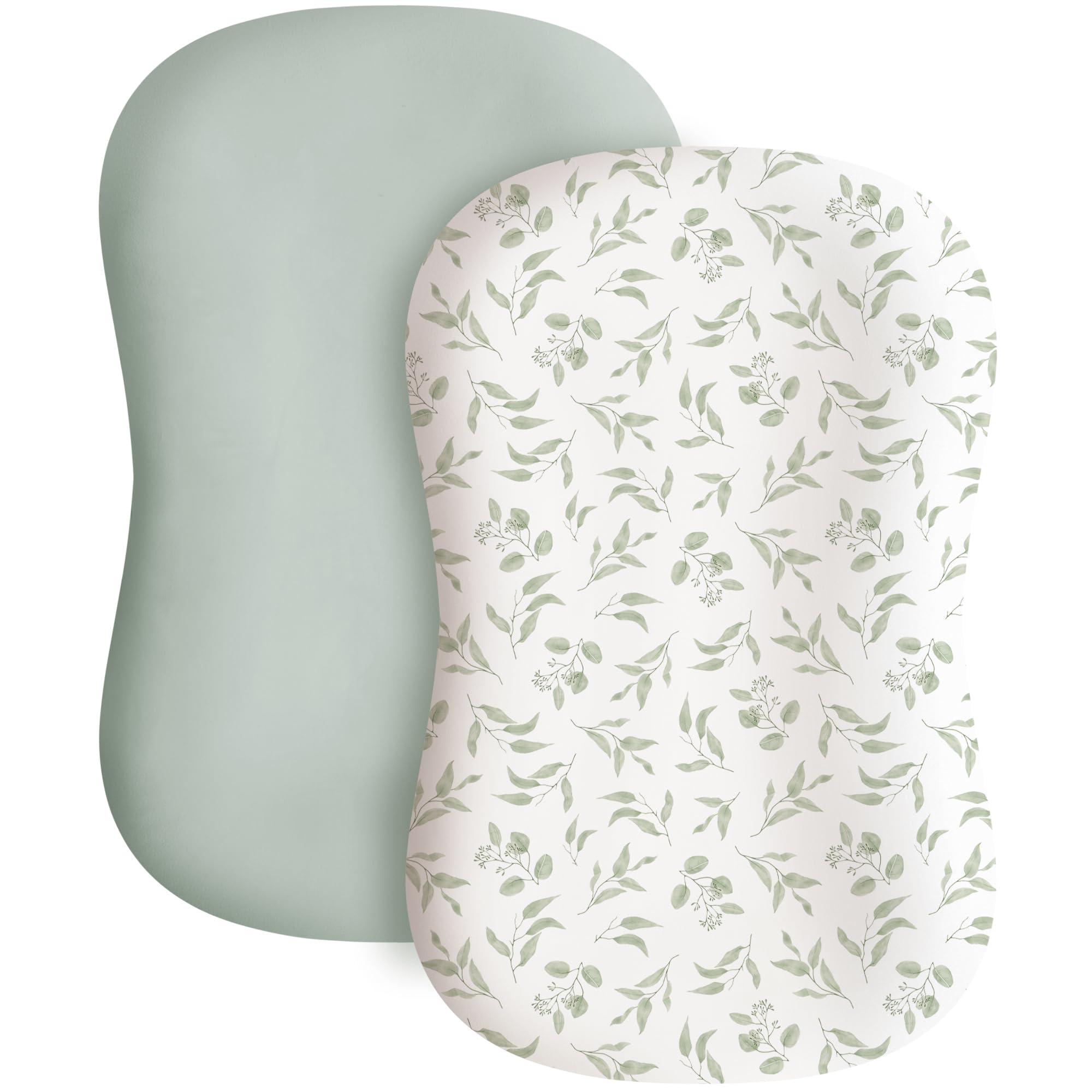 Konssy baby lounger cover in green leaves pattern, soft and breathable for baby skin