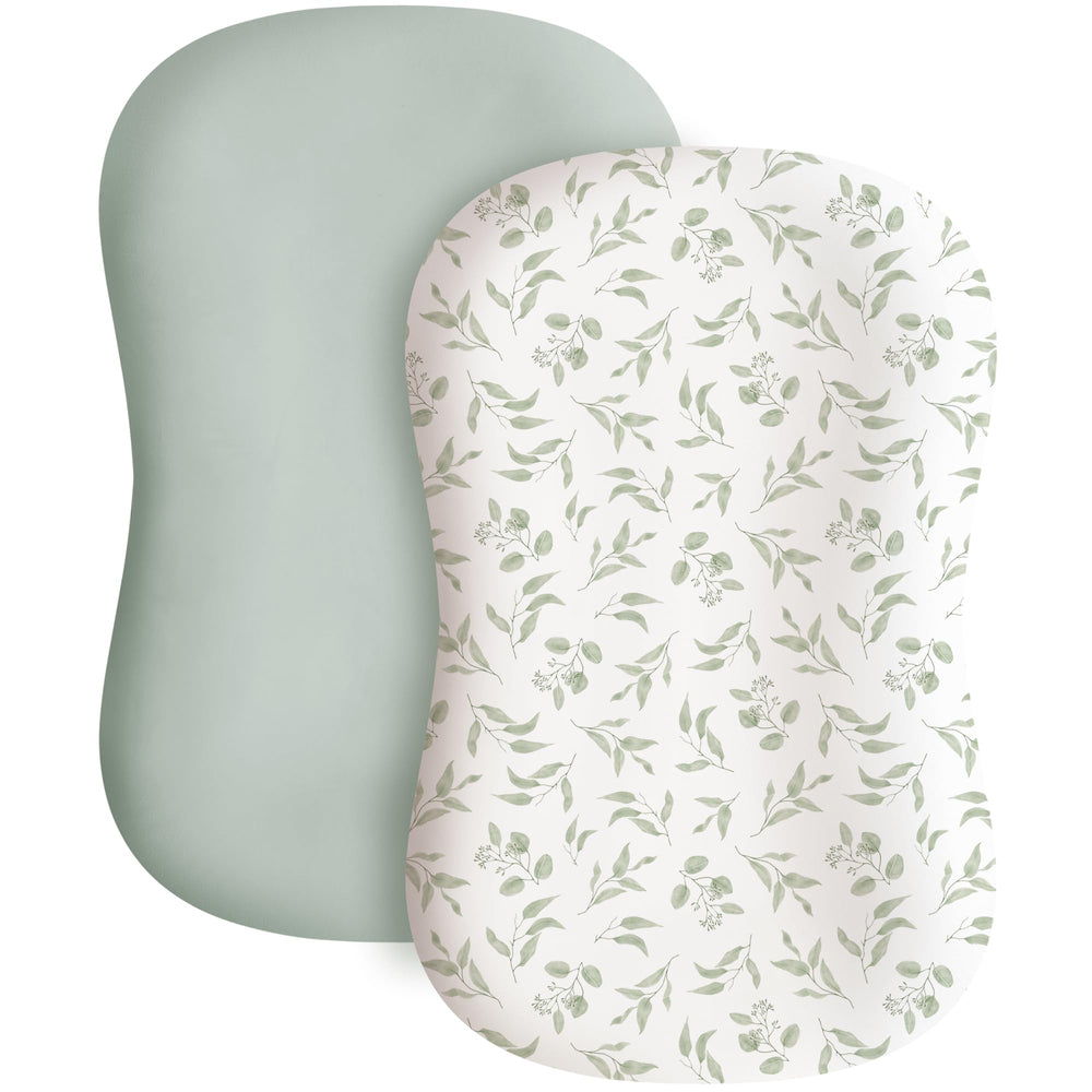 Konssy baby lounger cover in green leaves pattern, soft and breathable for baby skin