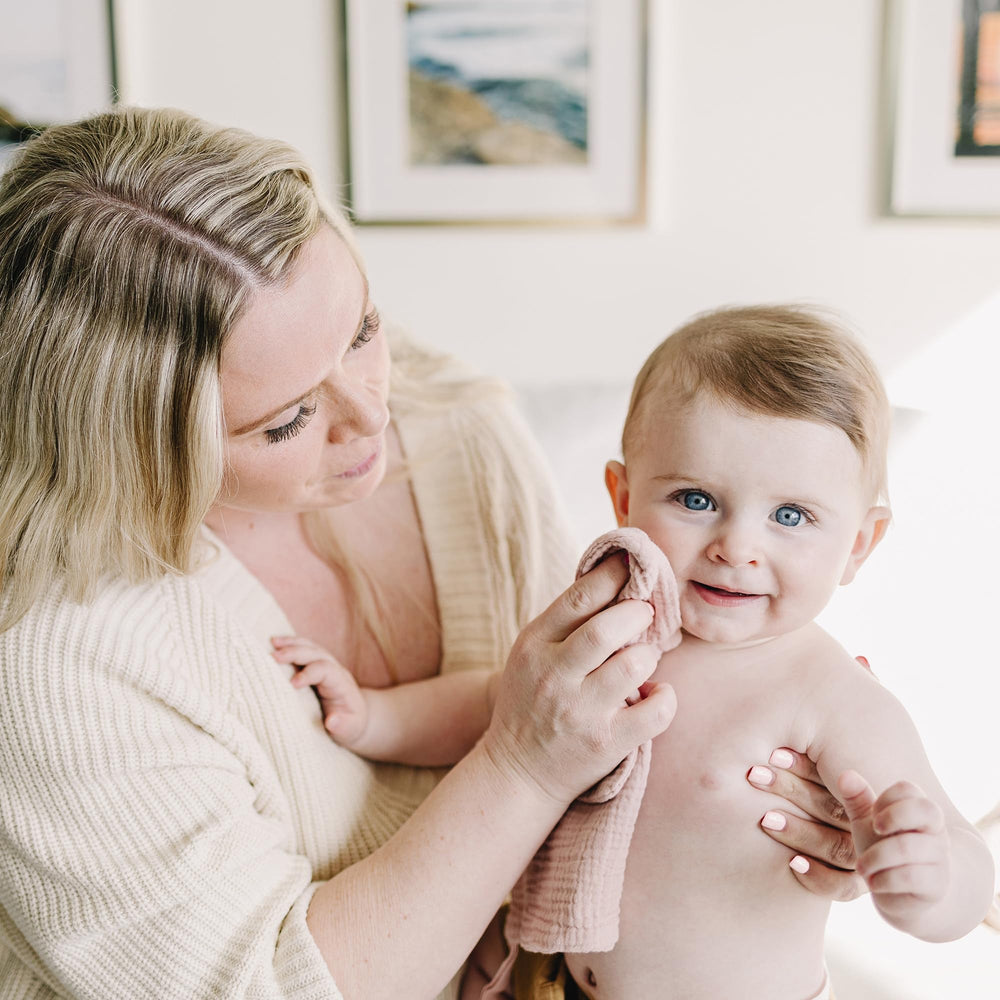 Konssy muslin washcloths are multi-purpose for burp cloths, nursing covers, and towels.