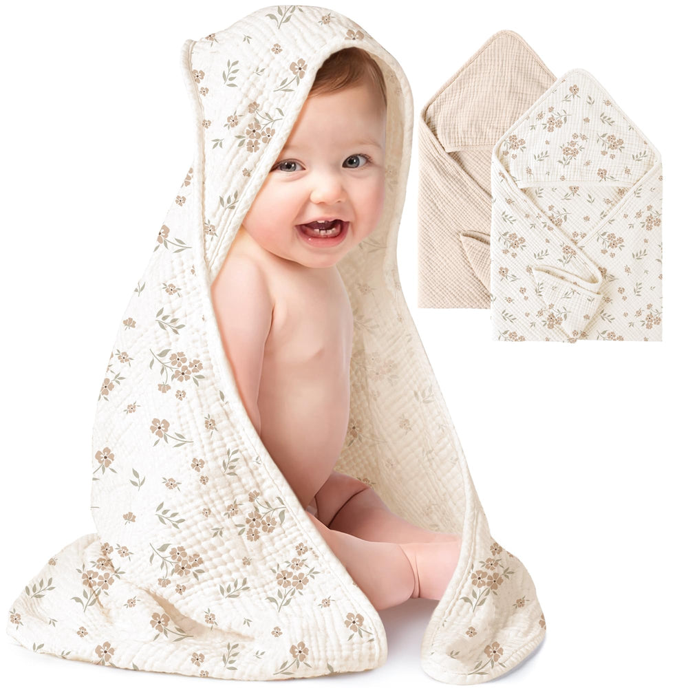 Konssy hooded baby towel in cream close-up showing ultra-soft cotton texture for gentle drying