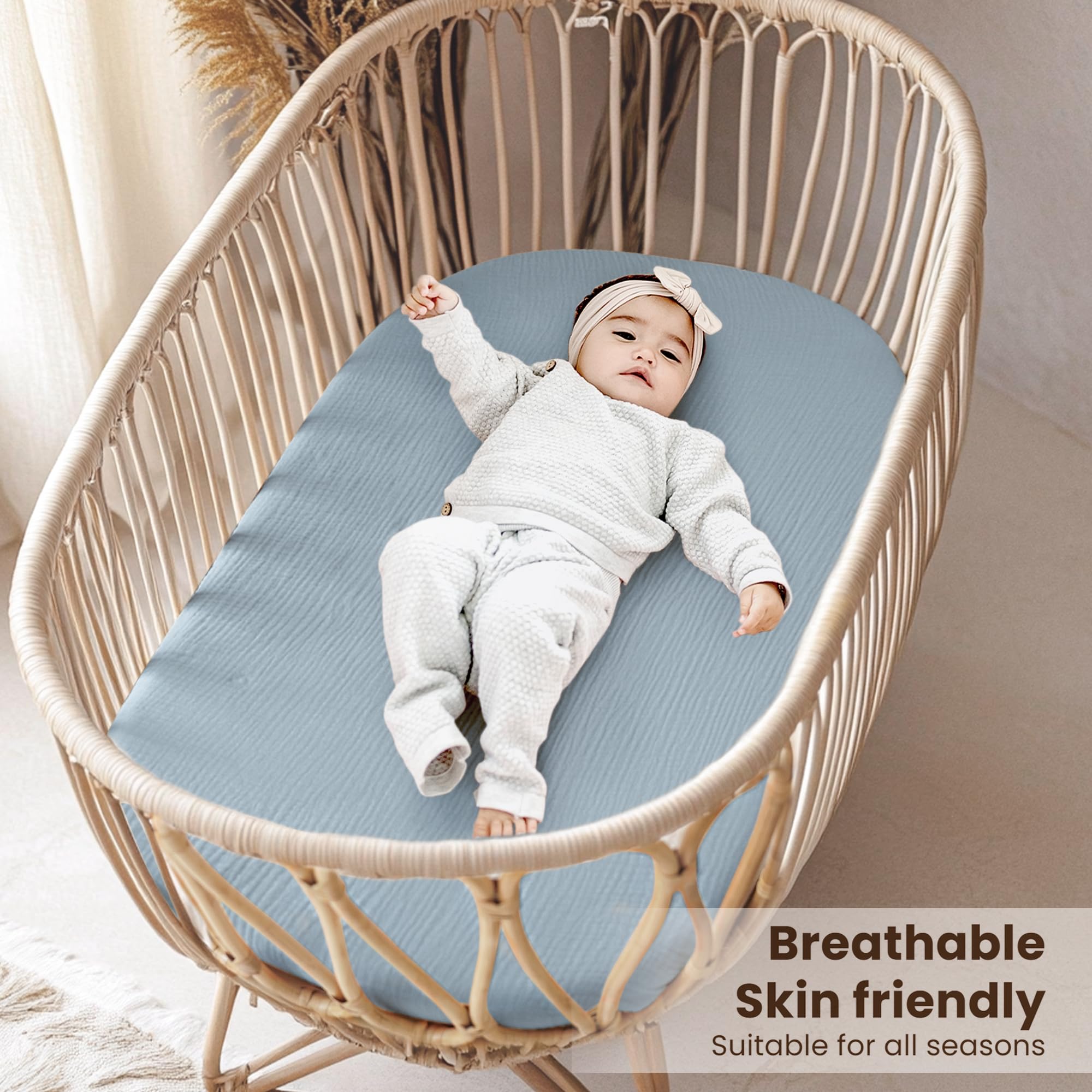 Konssy bassinet sheet two-pack packaging indicating ready backups for leaks