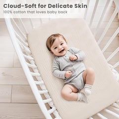 Close-up of Konssy bassinet sheet texture highlights soft cotton weave
