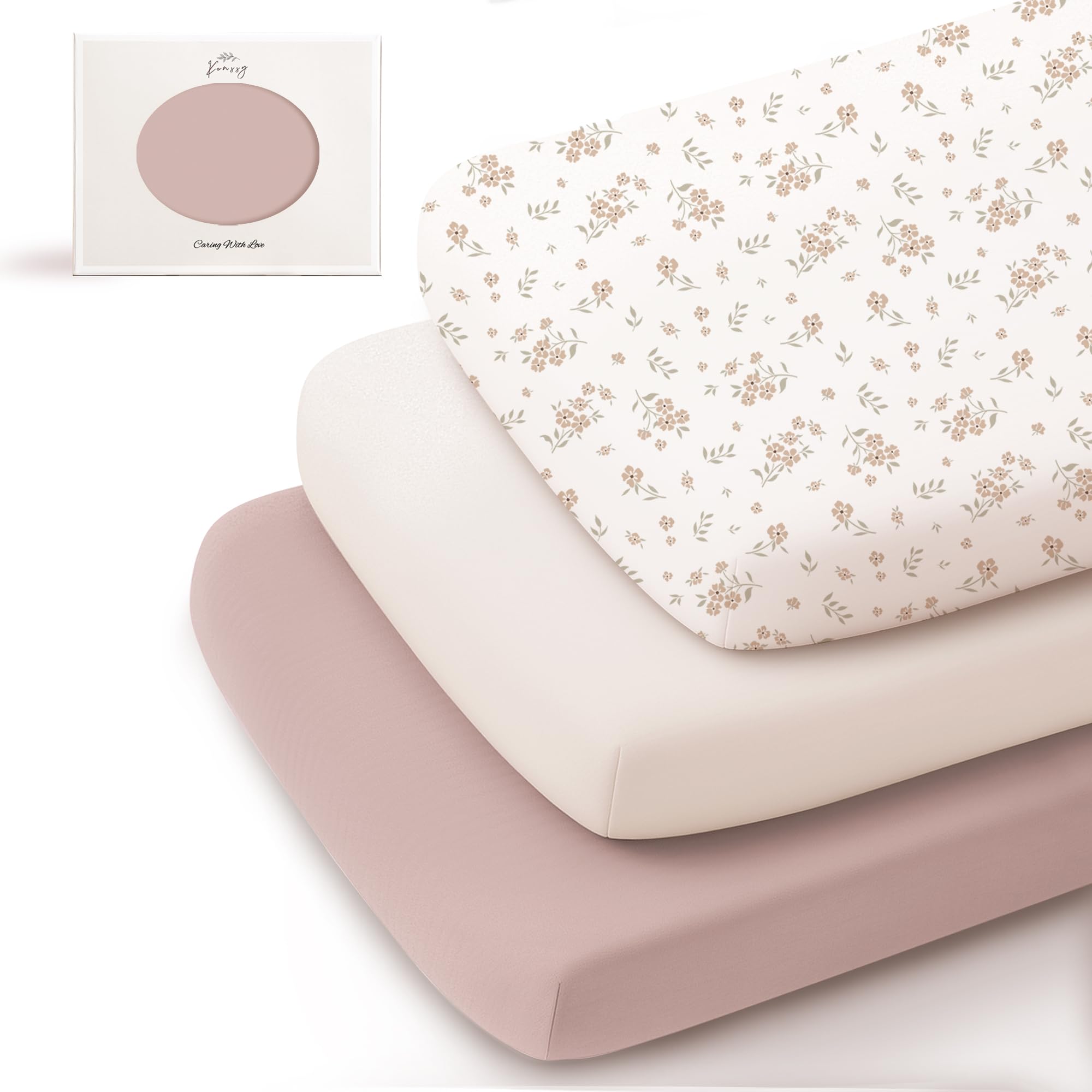 Konssy Blossom stretchy bassinet sheet close-up shows soft, breathable fabric for cozy naps