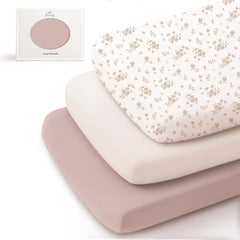 Konssy Blossom stretchy bassinet sheet close-up shows soft, breathable fabric for cozy naps