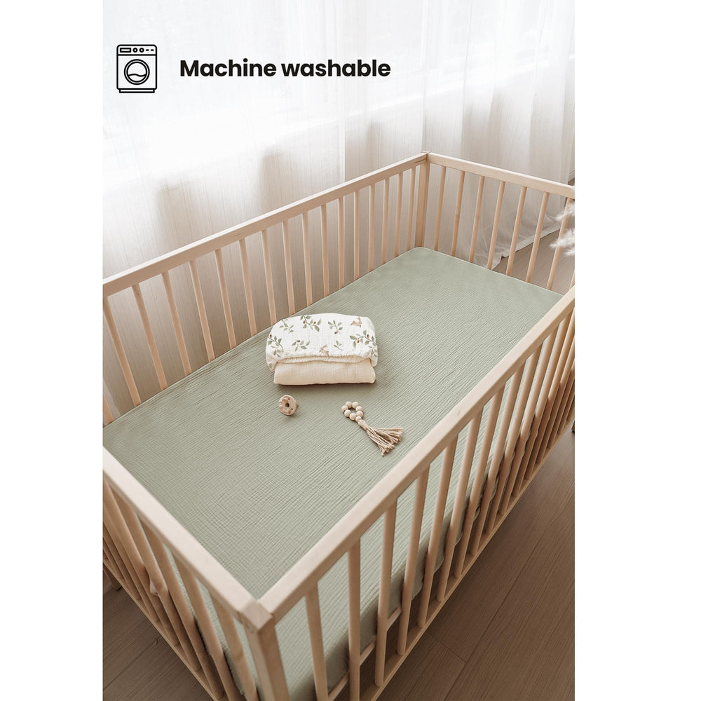 Konssy crib sheets sized 28x52 fit securely on standard mattresses.