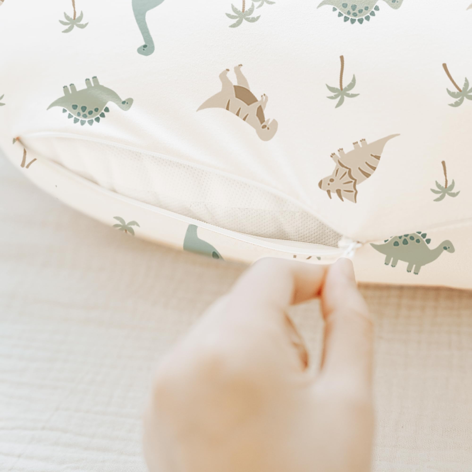 Konssy Dino Jungle nursing pillow cover is durable for daily use.