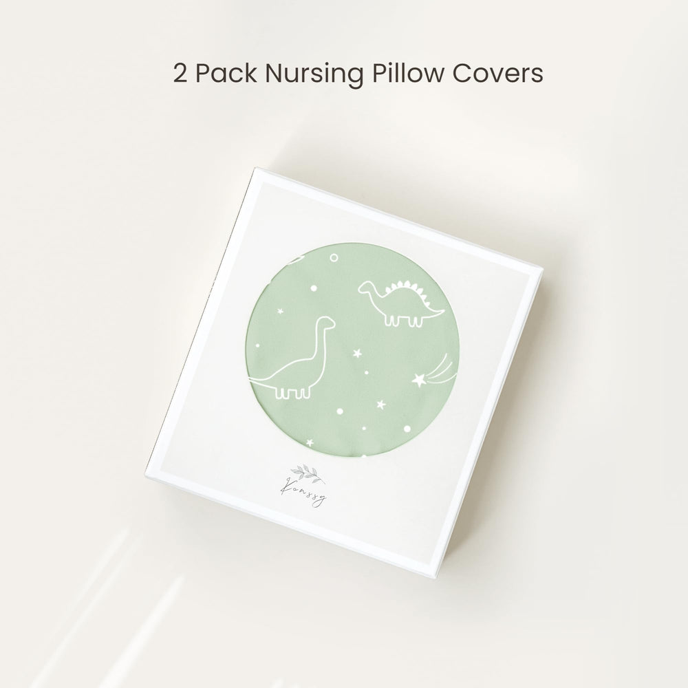 Konssy Sage nursing pillow cover adds calm color to the nursery.