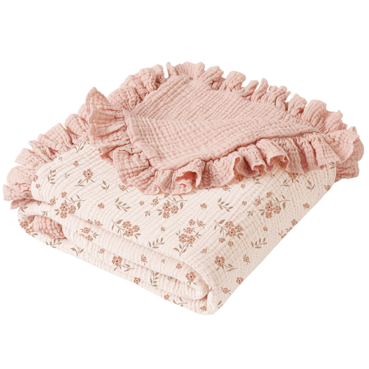 Konssy Blossom blanket front view, soft breathable muslin for baby comfort.