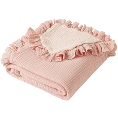 Konssy Flounce Muslin Blanket pink close-up of soft fabric texture