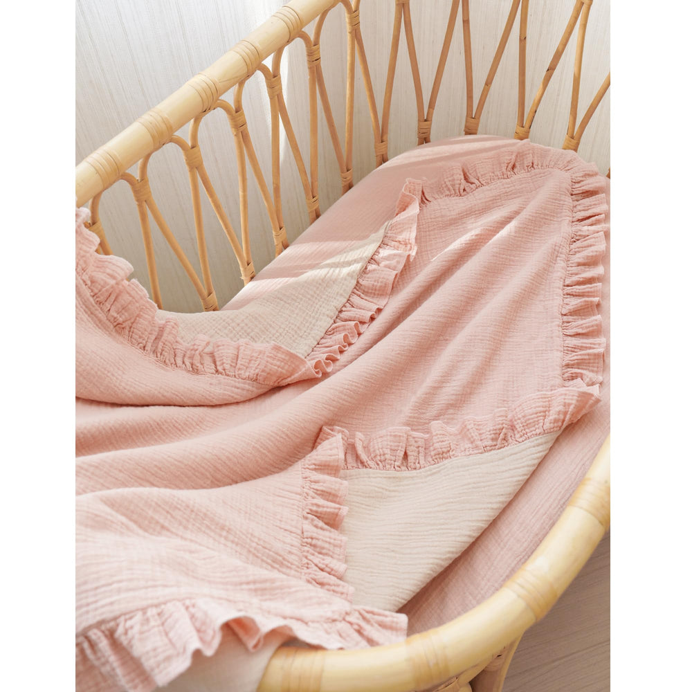 Konssy Flounce Muslin Blanket pink suitable for swaddling and cozy cuddles