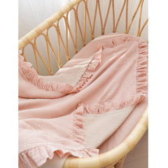 Konssy Flounce Muslin Blanket pink suitable for swaddling and cozy cuddles
