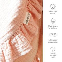 Konssy Flounce Muslin blanket soft texture ideal for cozy baby snuggles.