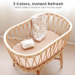 Konssy Flourish hourglass-fit bassinet sheets ensure a secure bedding space.