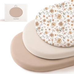 Konssy Flourish oval-fit bassinet sheets offer snug, breathable comfort.
