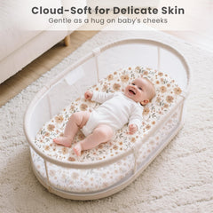 Konssy Flourish rectangle-fit bassinet sheets fit most cradles securely.