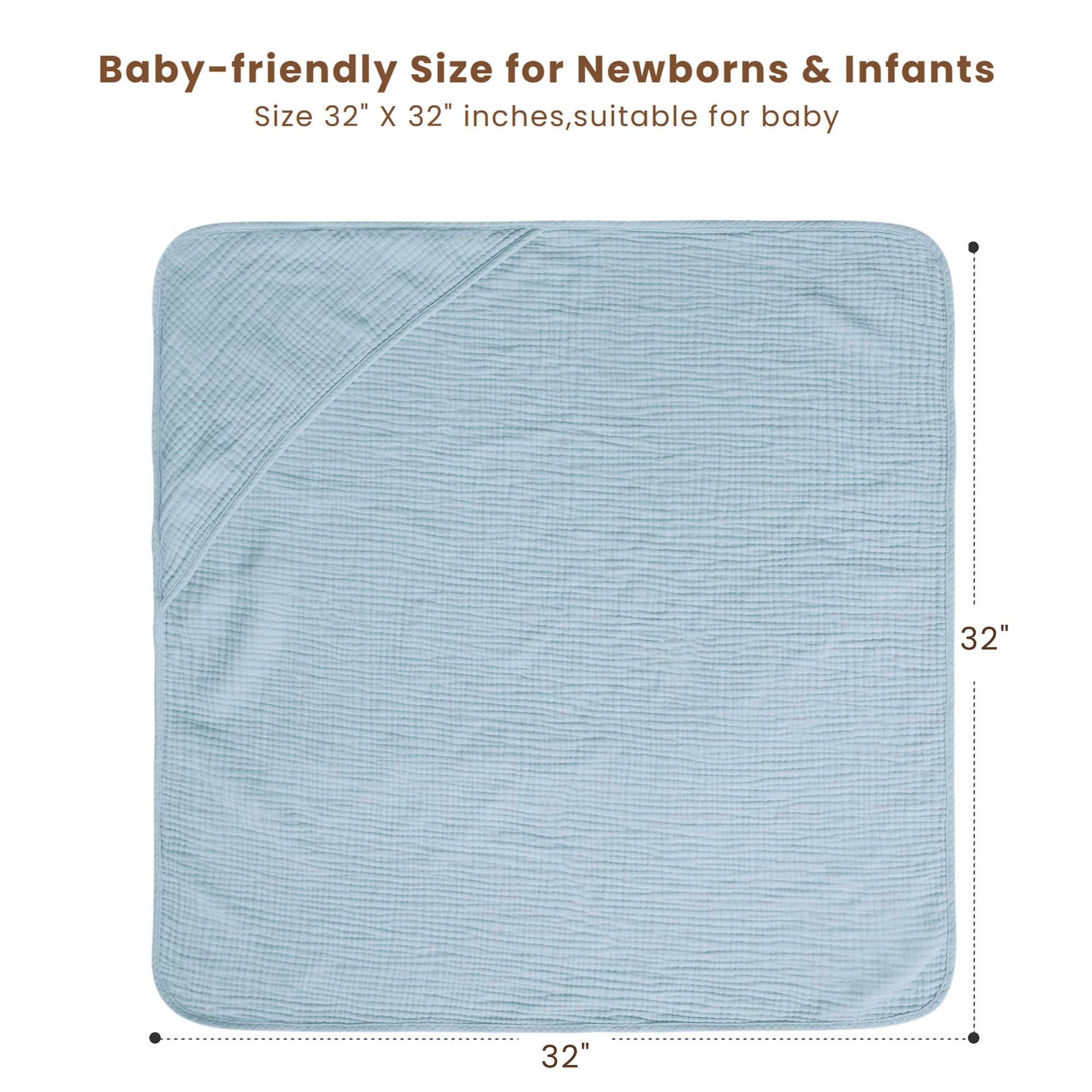 Large 32x32 inch towel provides generous coverage for infants.