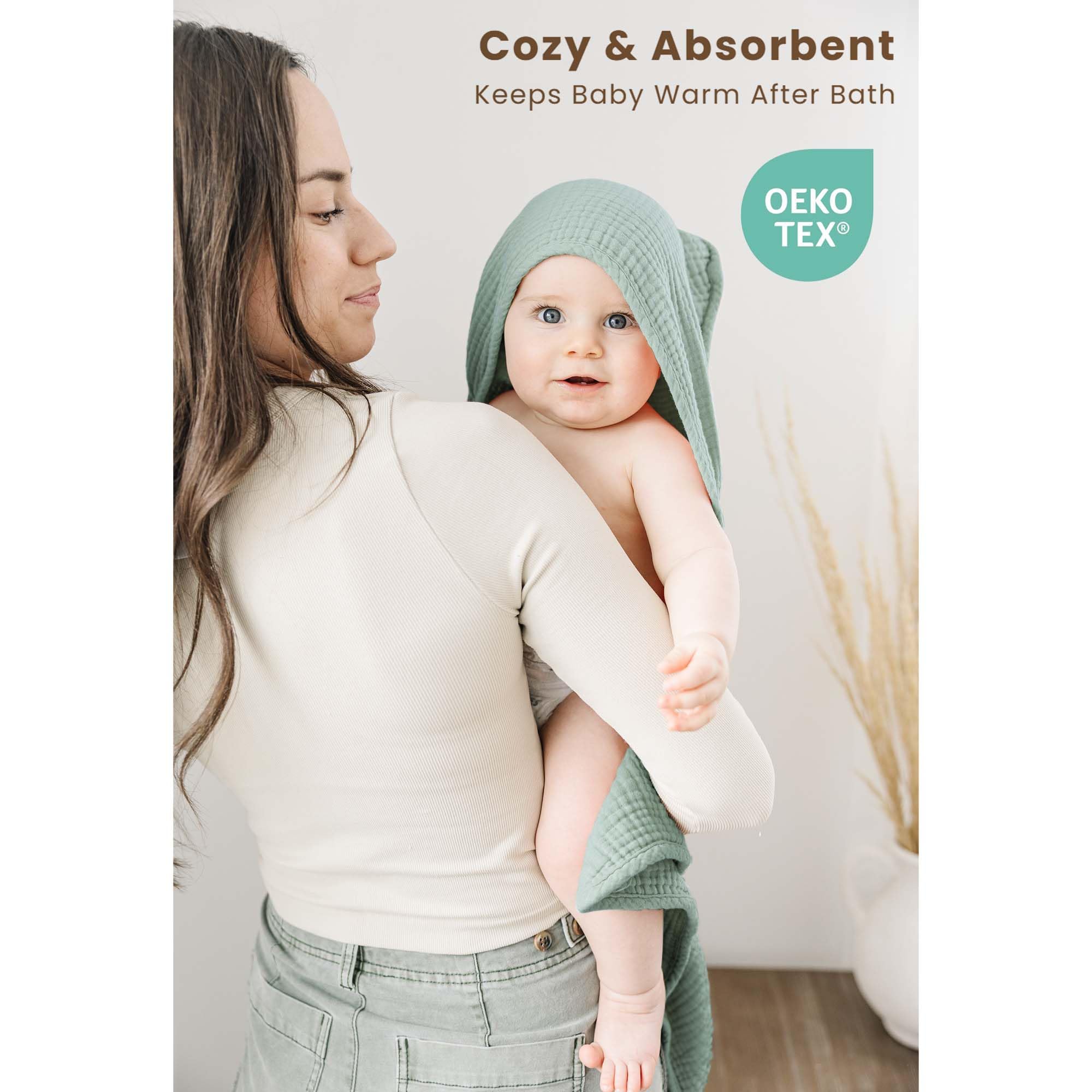 Konssy hooded towel drapes easily to wrap newborns during bath time