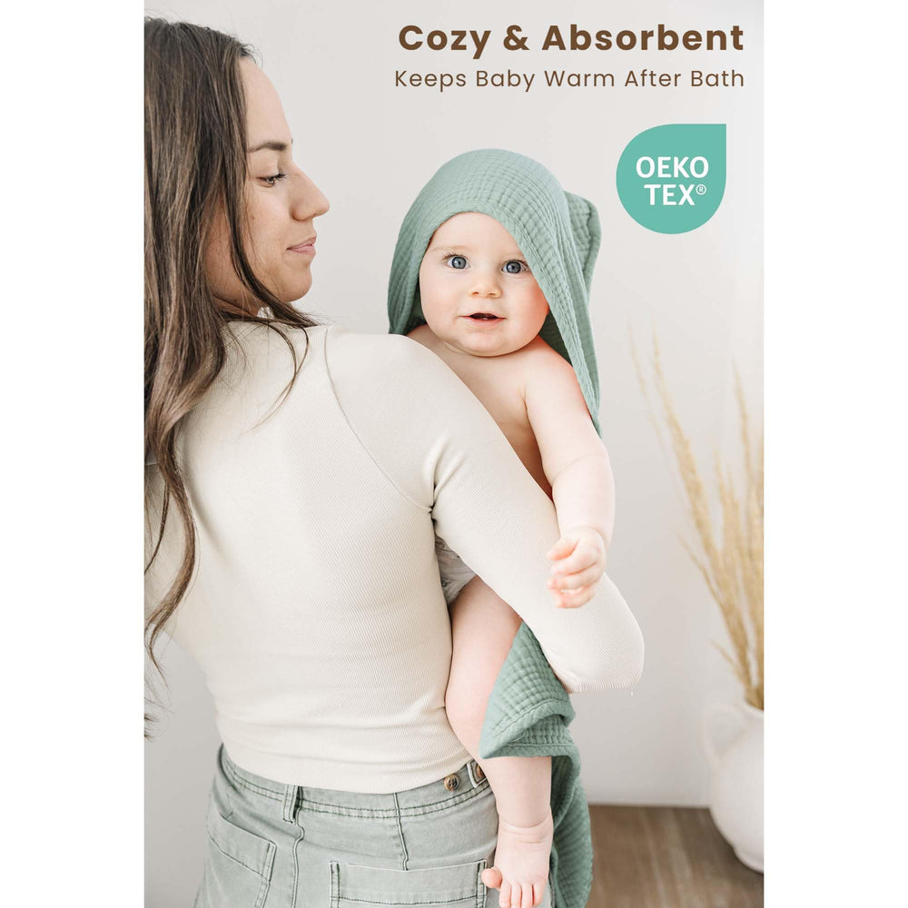 Konssy hooded towel drapes easily to wrap newborns during bath time