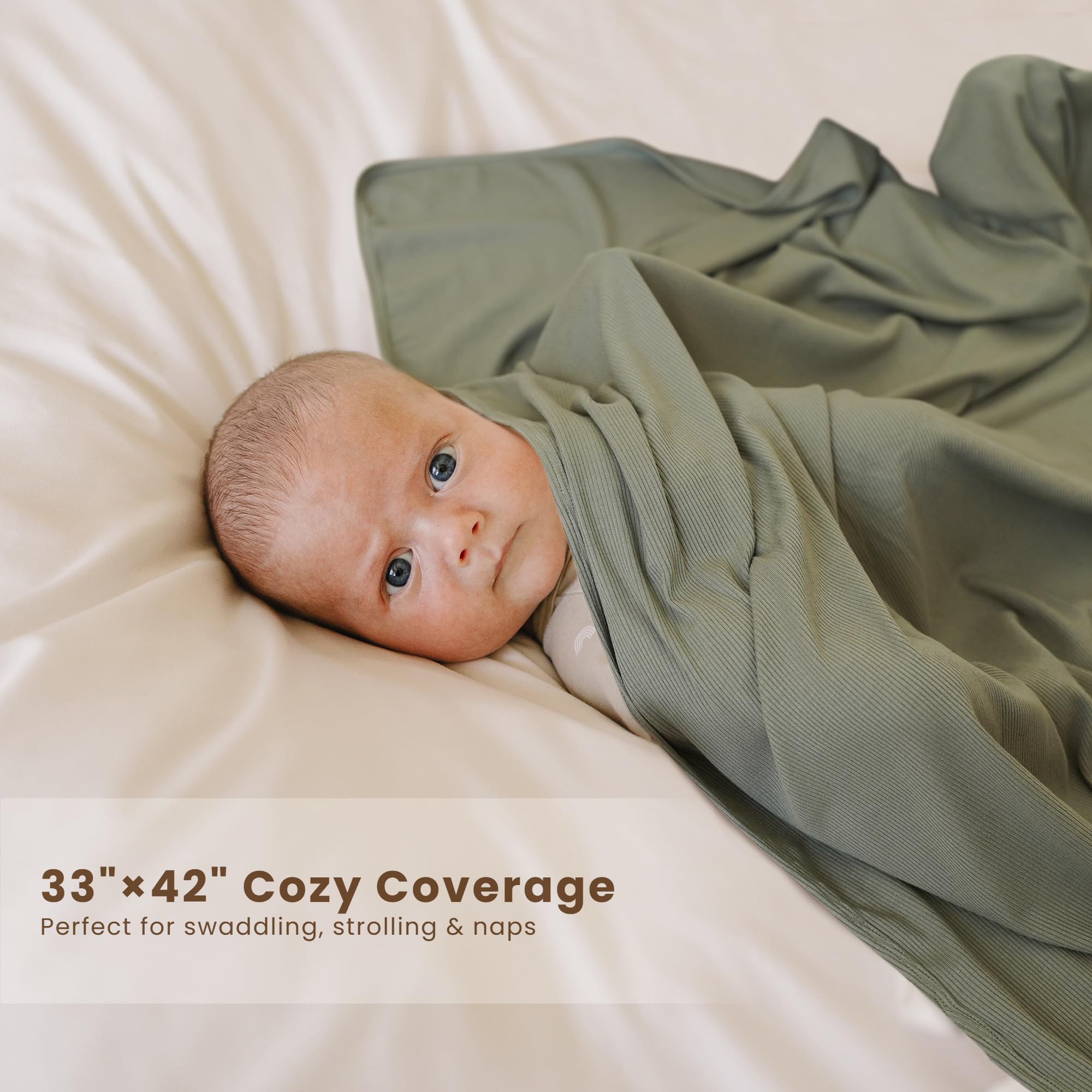 Konssy knit baby blanket 33x42 inches shown for versatile swaddling and travel.