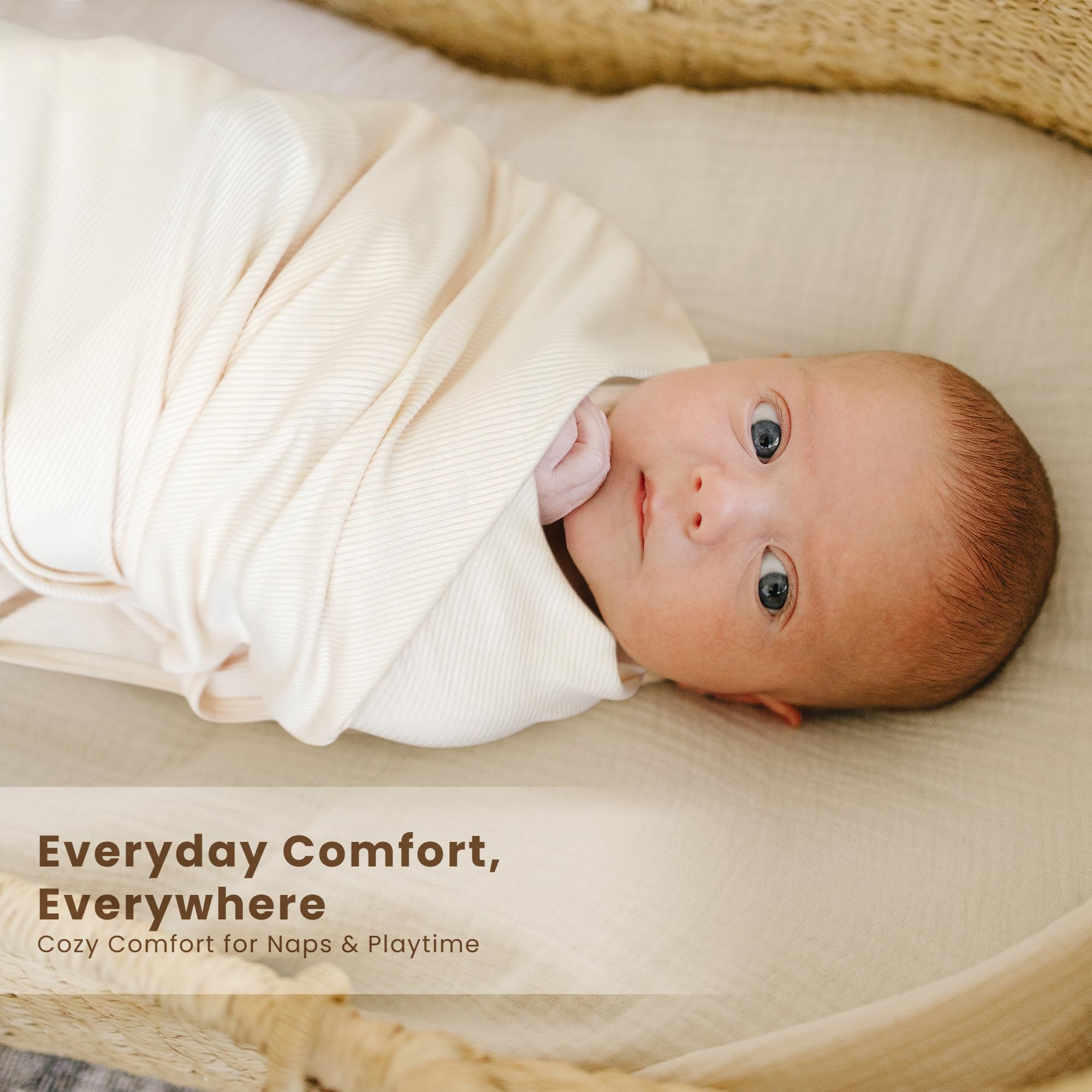 Konssy knit baby blanket used in stroller for on-the-go swaddling and comfort.