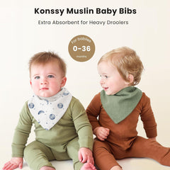 Konssy bibs with adjustable snaps for secure fit from newborn to 36 months