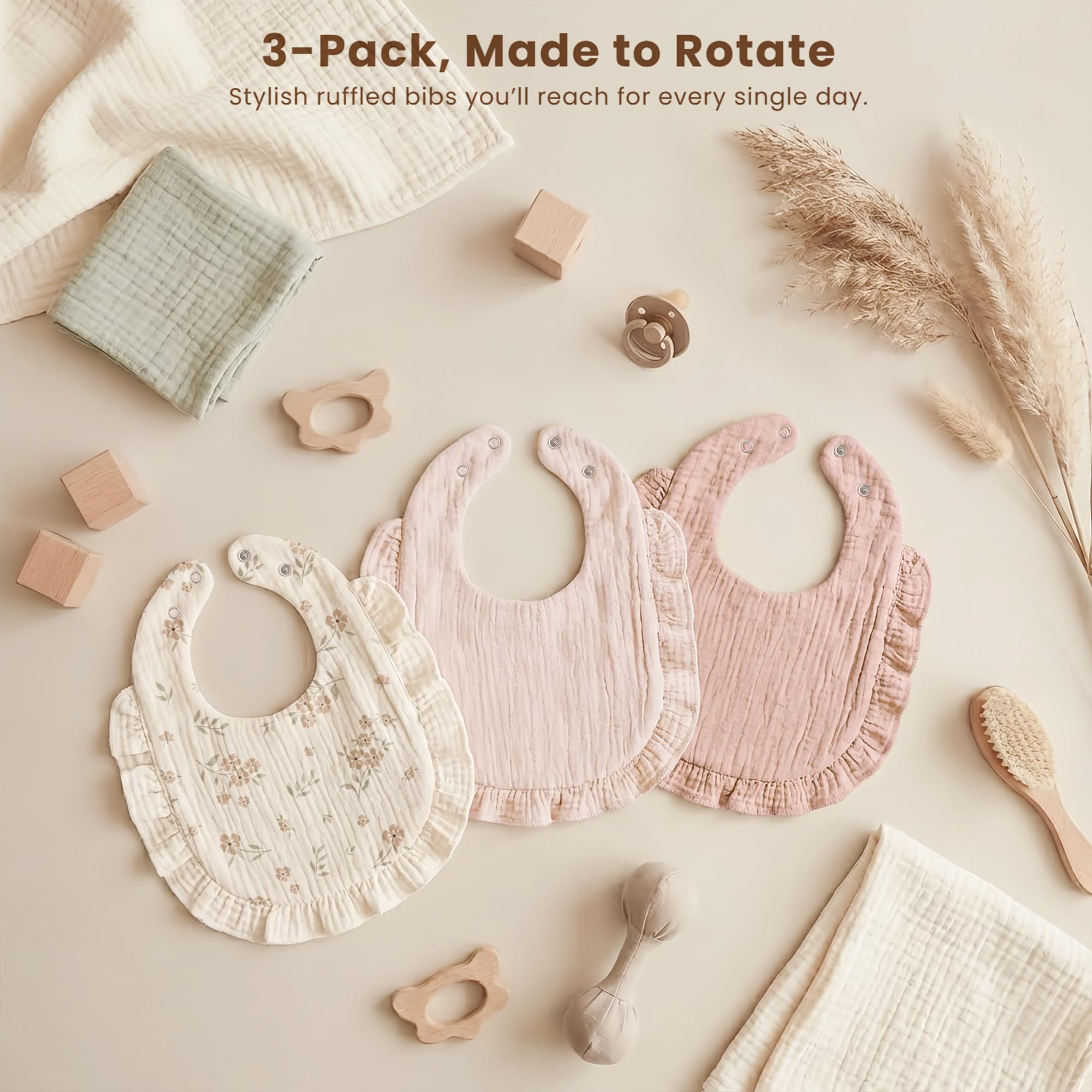 Konssy Muslin bibs for girls provide gentle touch on skin and quick cleanup.