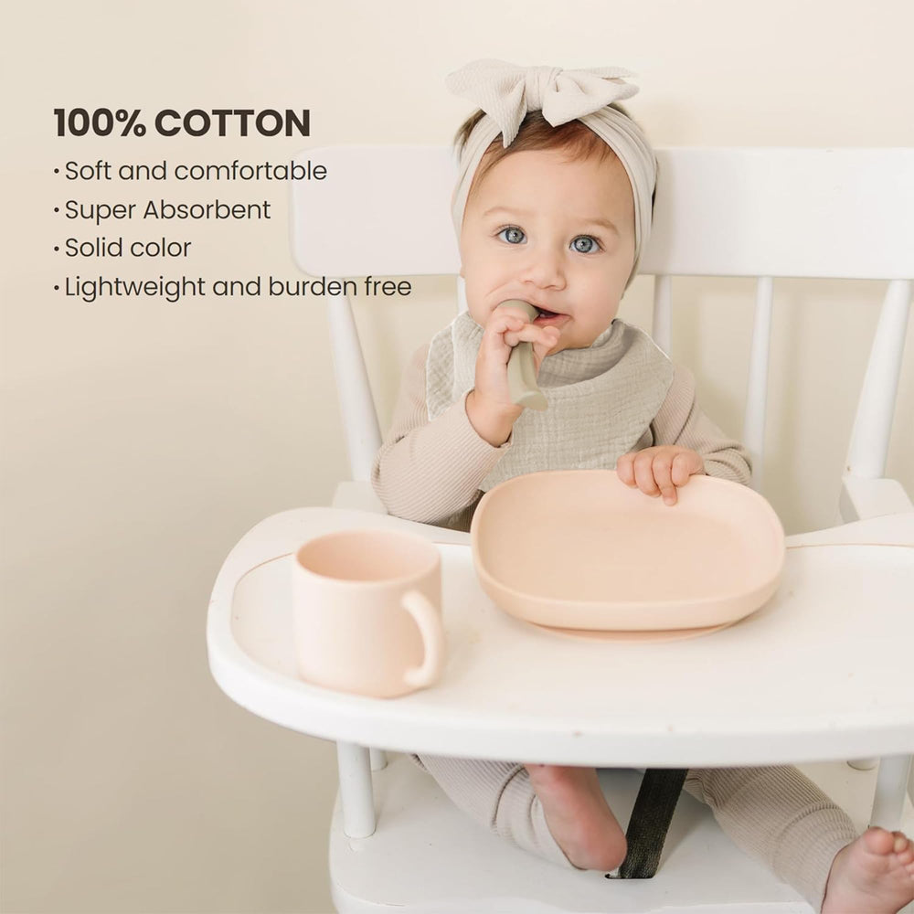 Konssy muslin bibs used as multiuse burp cloths for quick cleanups