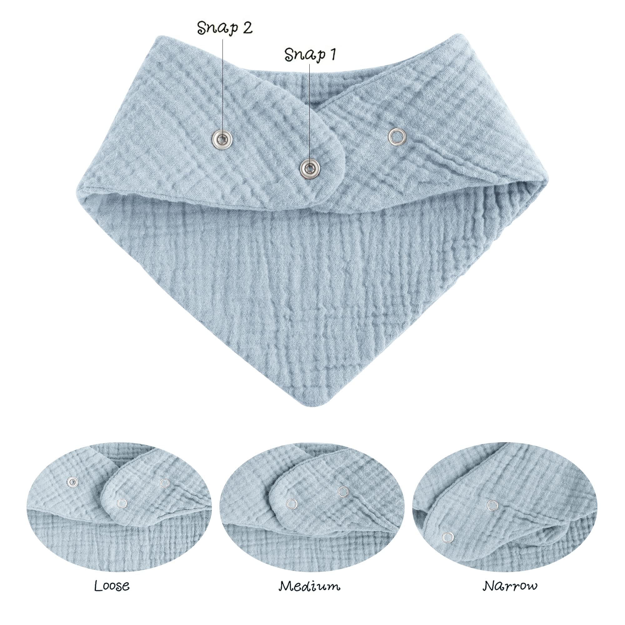 Close-up of nickel-free snaps on Konssy bibs for adjustable, gentle fit.