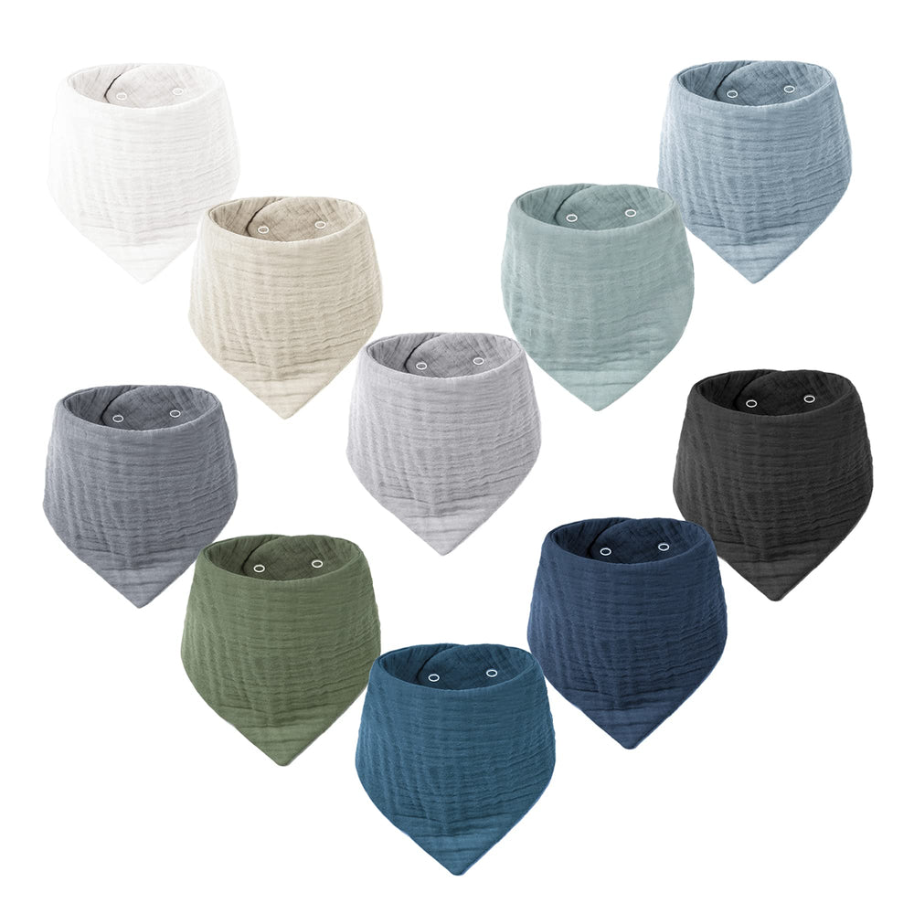 Konssy Muslin Baby Bibs 10-Pack packaging, gift-ready set for new parents.