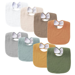 Konssy muslin baby bibs 8-pack front view highlights soft absorbent cotton.