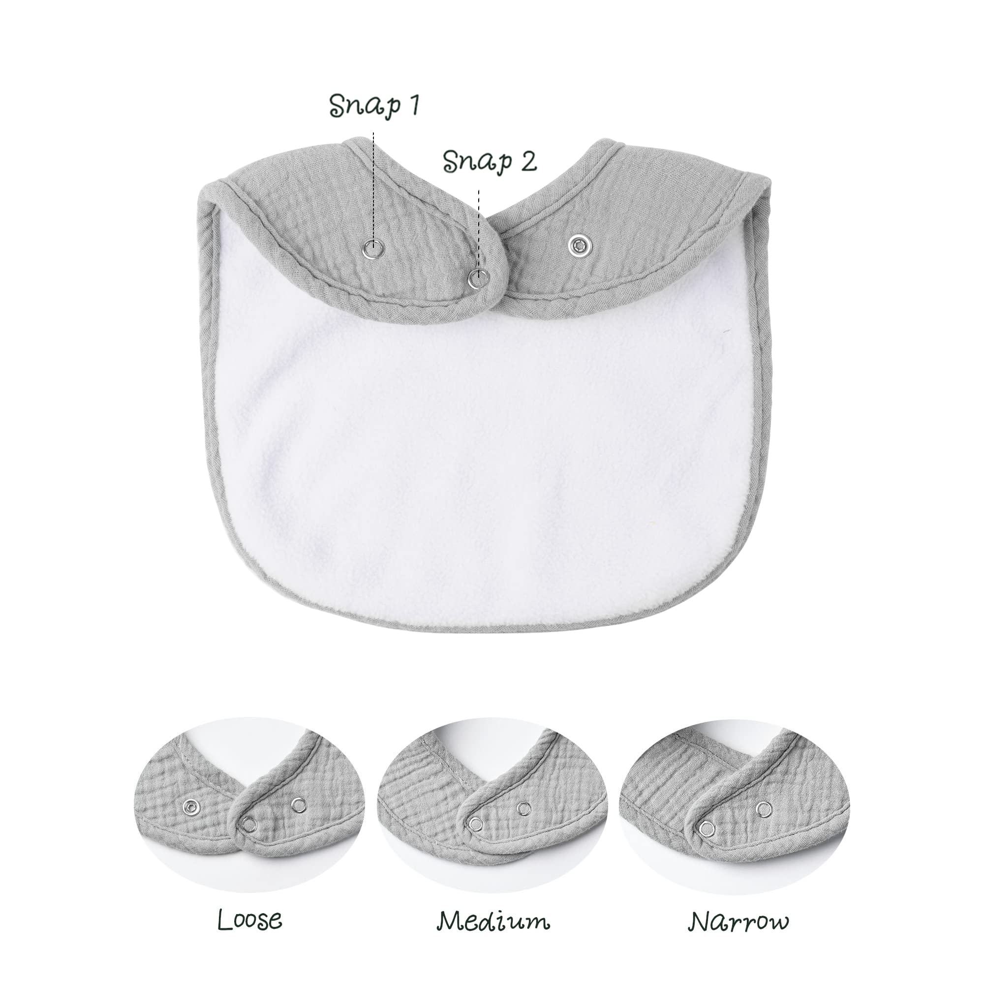 Konssy muslin baby bibs 8-pack absorbent front material keeps outfits dry.