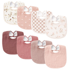 Konssy muslin baby bibs eight-pack front view shows soft absorbent cotton for drool