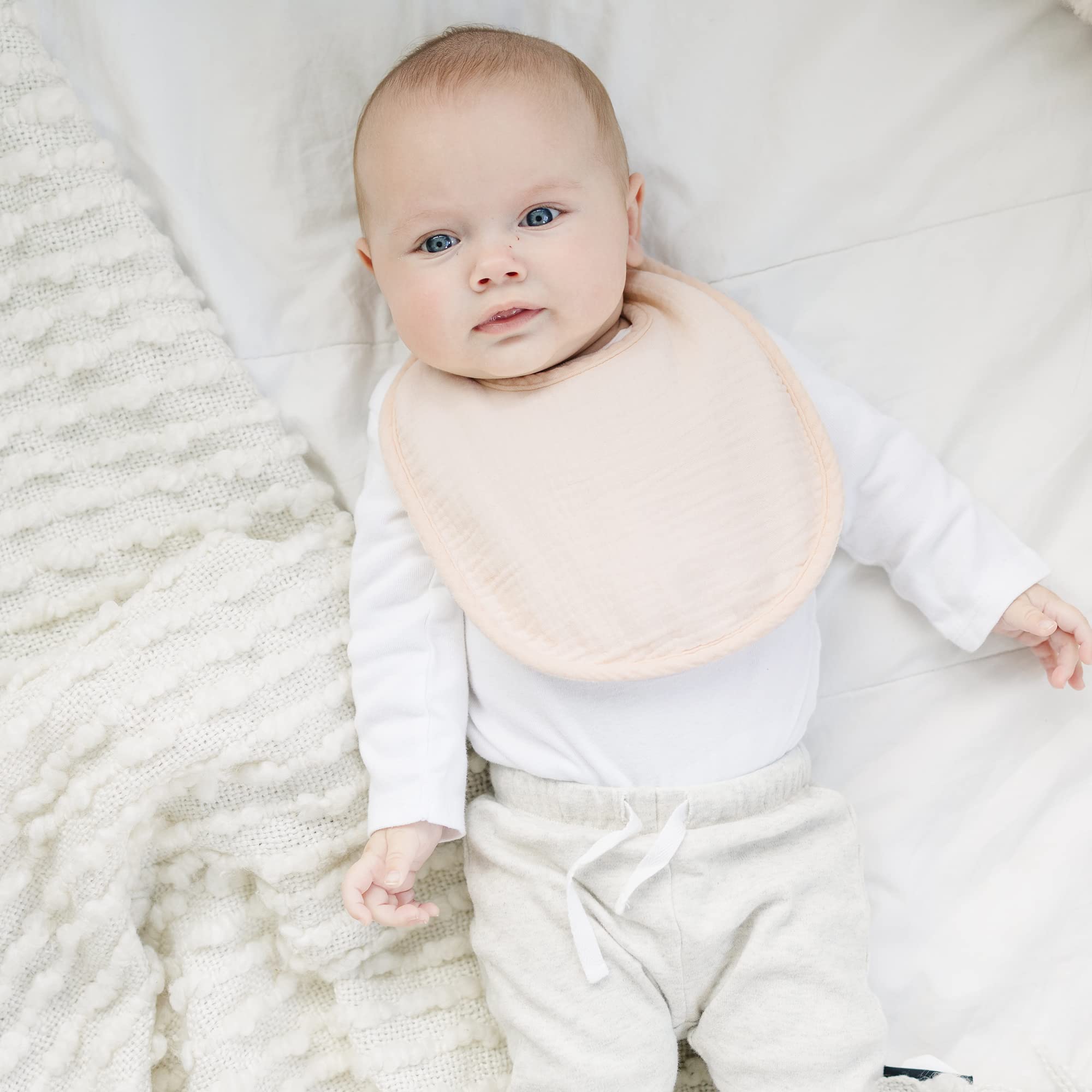 Konssy muslin baby bibs multi-use as bibs, burp cloths, wipes.