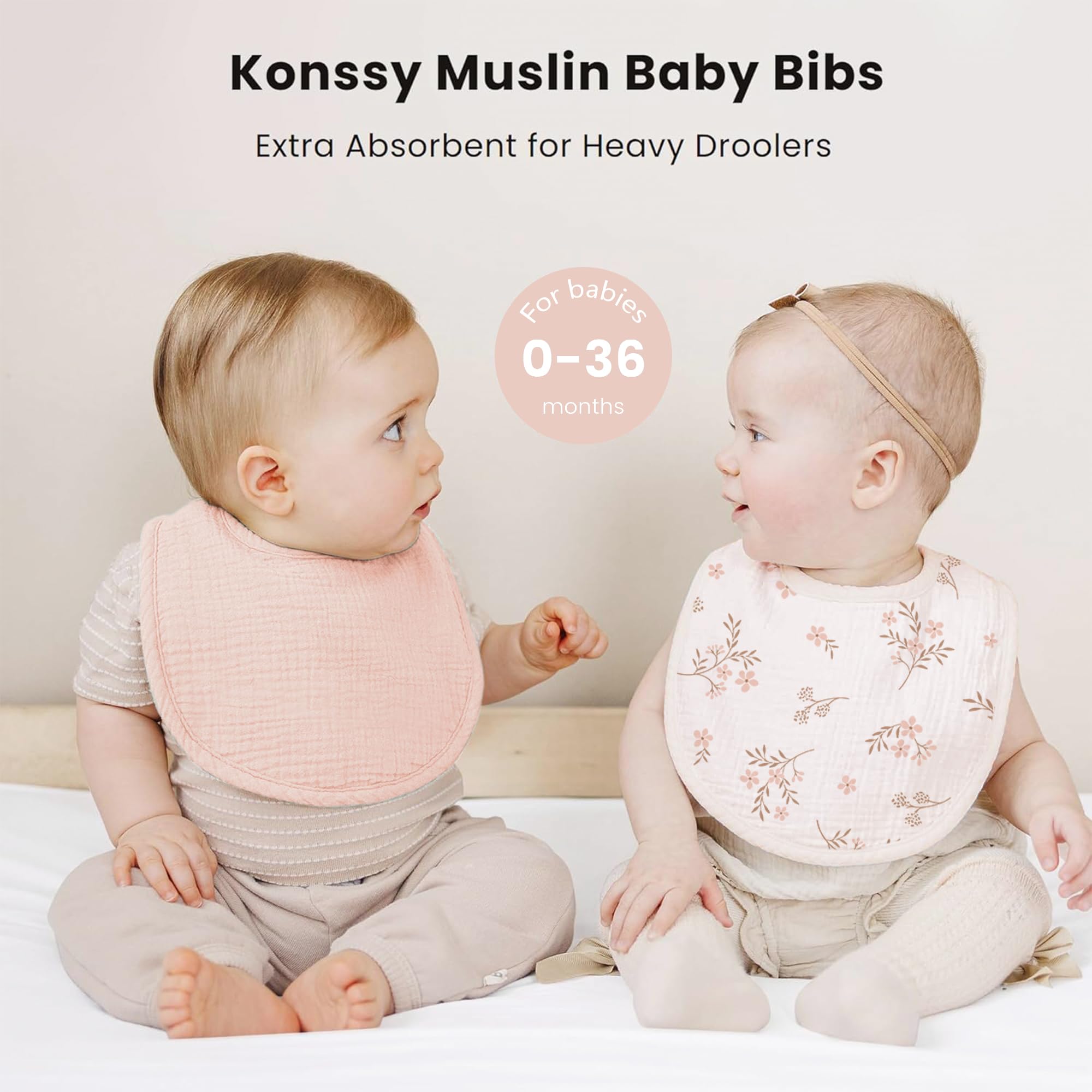 Konssy muslin bibs in unisex colors suitable for boys and girls