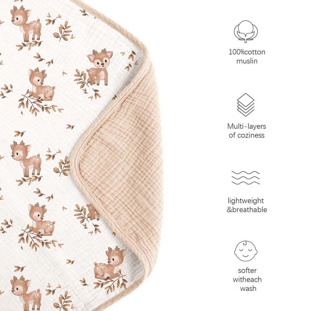Konssy muslin blanket 40x36 deer-patterned design offers ample coverage