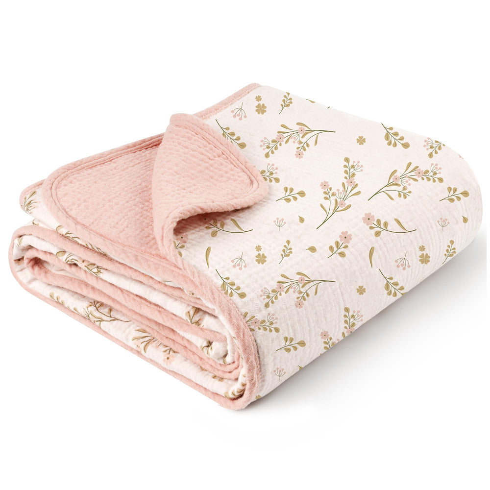 Konssy muslin baby blanket with floral print highlighting softness for delicate skin