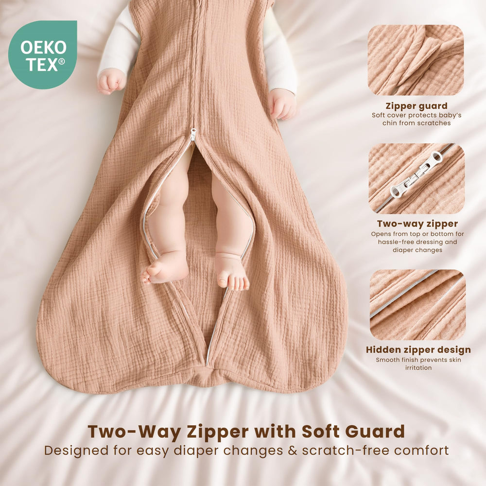Roomy bottom design on Konssy Muslin Sleep Sack supports natural movement