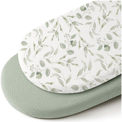 Konssy muslin bassinet sheets in green leaves design, soft and breathable