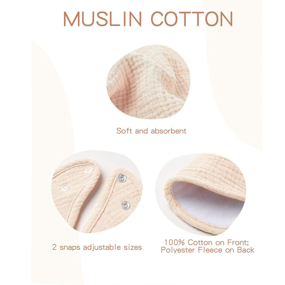 Konssy eight-bib set shown as multiuse burp cloths and washcloths for quick cleanup.