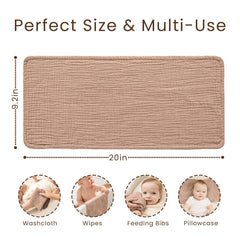 Generous-size Konssy burp cloth covers shoulders during messes.