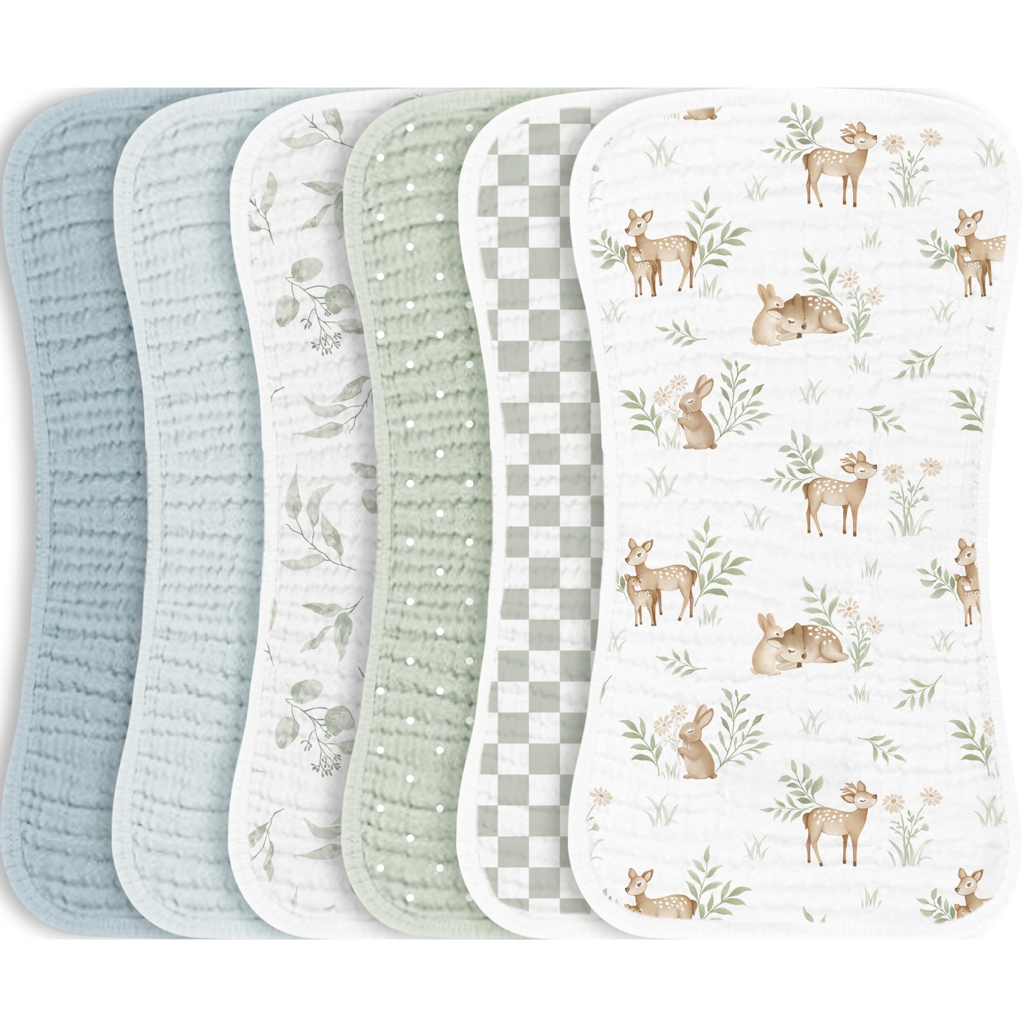 Konssy muslin burp cloths 6-pack, front view, soft and absorbent for baby care.