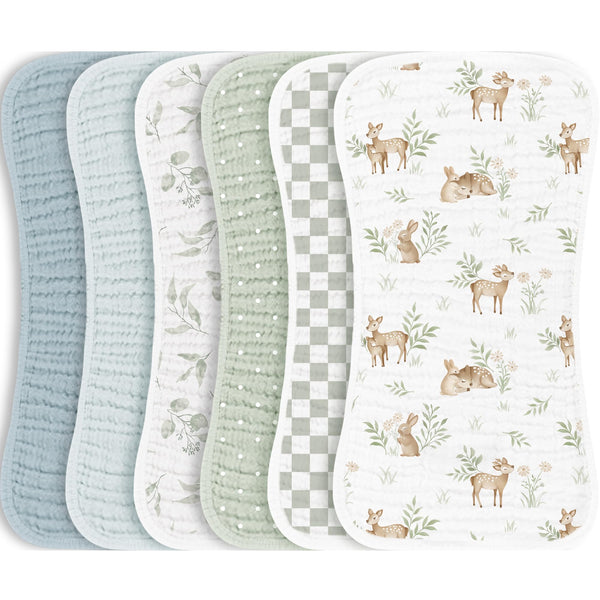 Konssy muslin burp cloths 6-pack, front view, soft and absorbent for baby care.