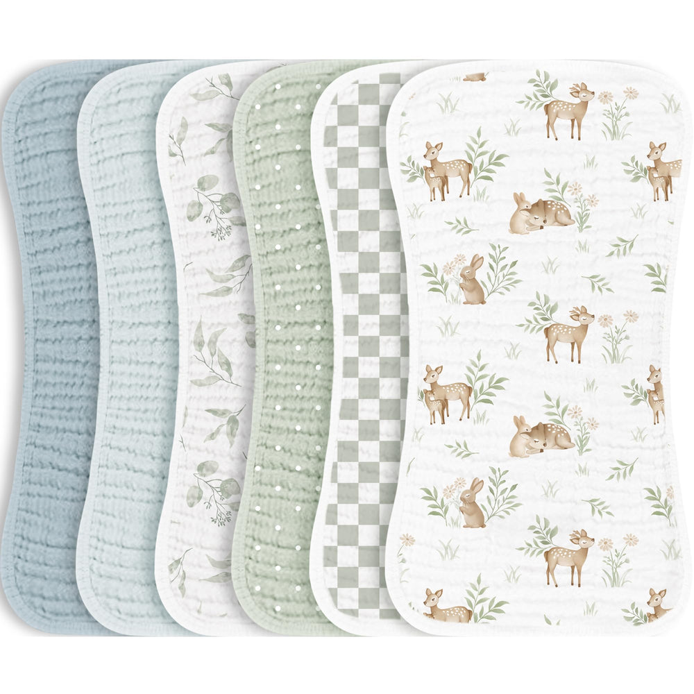 Konssy muslin burp cloths 6-pack, front view, soft and absorbent for baby care.